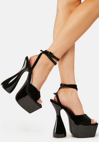Black Disco Velvet Lace Up Heels