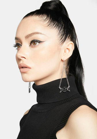 Moon Goddess Pentagram Chain Drop Earrings