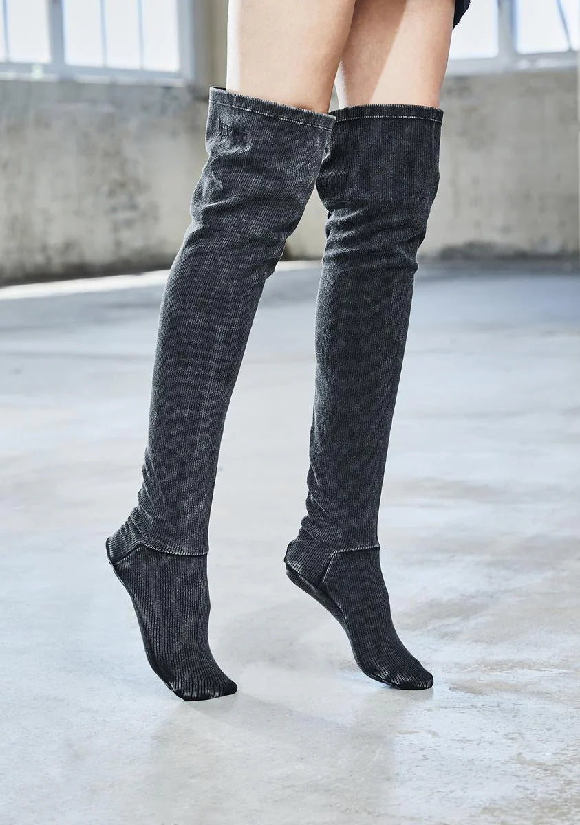 Bassline Worn Wash Thigh High Socks