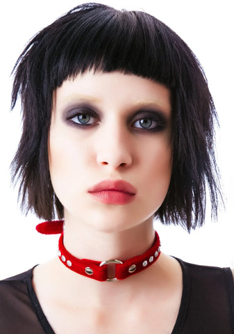 O Face Velvet Crystal Choker - Pink