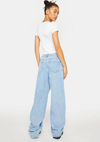 Relaxed Fit Chain Up High Rise Jeans