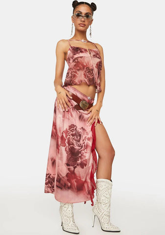 Vintage Rose Frill Midi Skirt