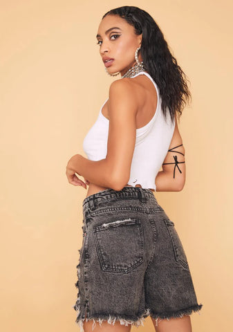 Make Way Distressed Denim Shorts