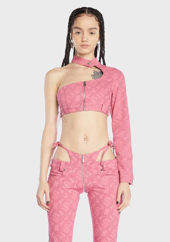 Pink Monogram Denim One Shoulder Jacket