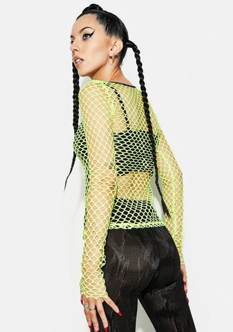 Neon Personality Punk Perspective Mesh Tee Shirt