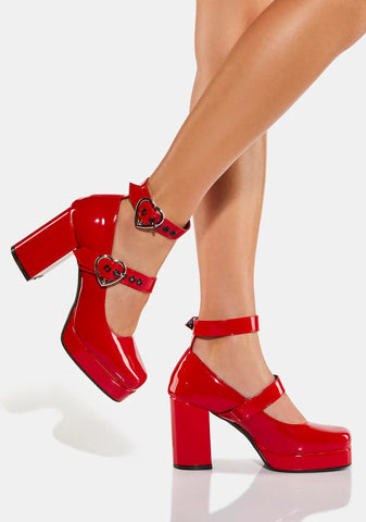 Red Chrome Heart Heels