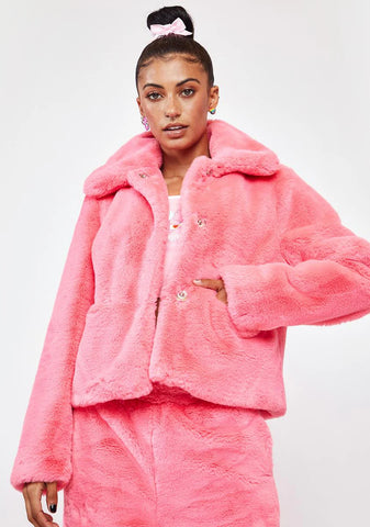 Pink Jax Cropped Faux Fur Jacket