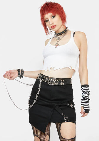 Asymmetric Denim Mini Skirt