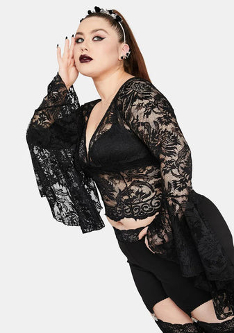 Mystic Shadows Of Moonlight Lace Bell Sleeve Top