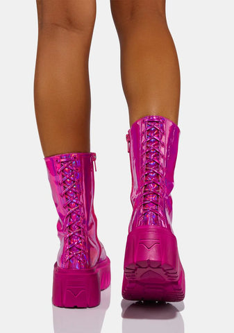 Magenta Celestial Candy Holographic Corset Boots