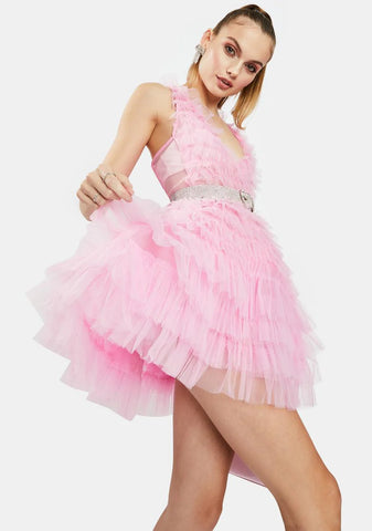 Pink Tulle Ruffle Mini Dress