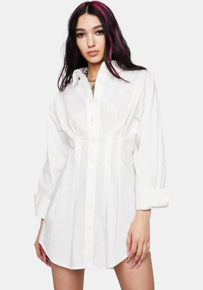 White You Excel Collared Shirt Dress