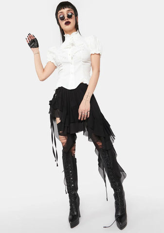 White Cropped Button Top