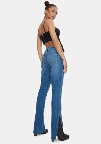 Mid Rise Side Slit Jeans