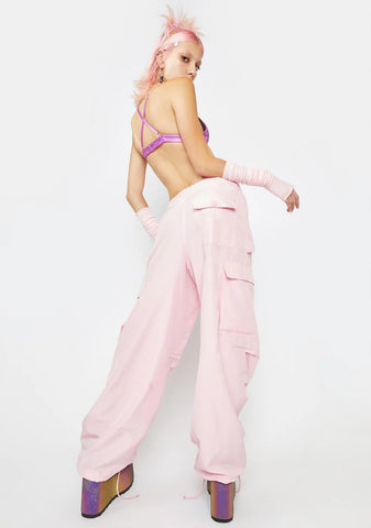 Silky Pink Flap Pocket Cargo Pants