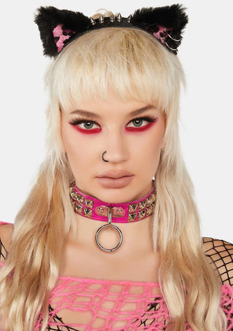 Neon Pink Studded O-Ring Choker