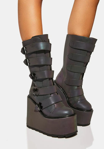 Reflective Dune Strapped Platform Boots