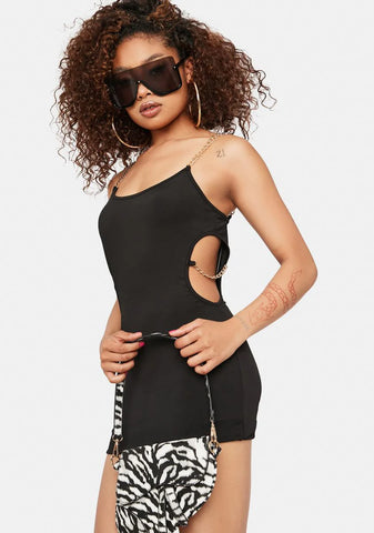 Command Attention Chain Strap Mini Dress
