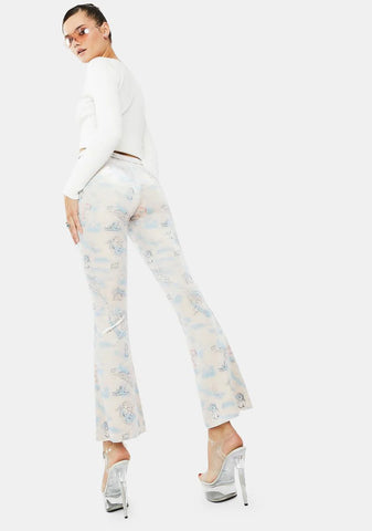 Velvet Cupid Tattoo Print Flare Pants