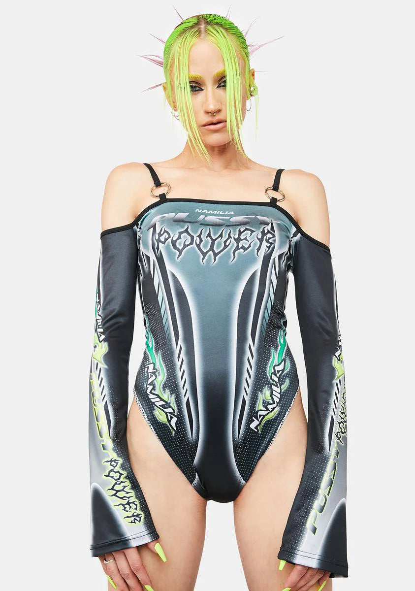 Pussy Power Off Shoulder Lycra Bodysuit