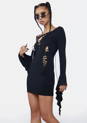 Long Sleeve Cutout Detail Mini Dress