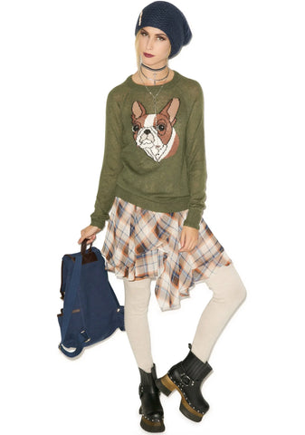 Bulldog Party Sweater - Dark Green