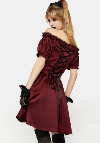 Burgundy Off The Shoulder Mini Dress