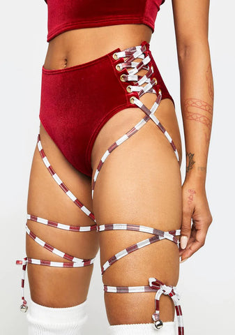 Jingle Bell Velvet Lace-Up Shorts