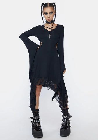 Long Sleeve High Low Midi Dress