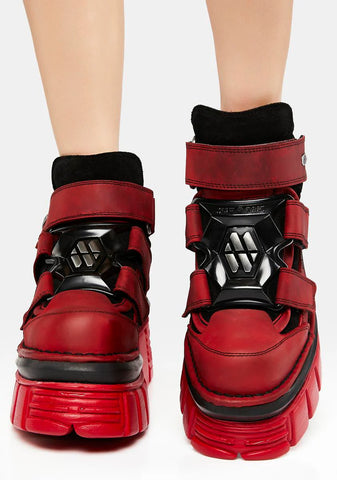 Red Leather M-285-C60 Ankle Boots