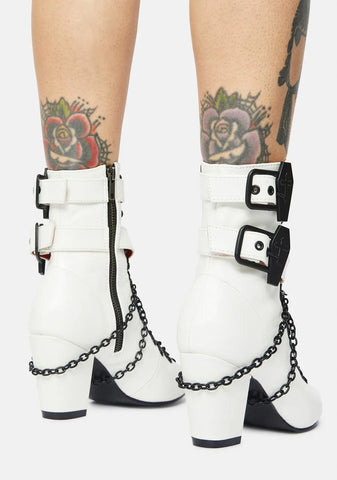 White Lost Tomb Chain Lace Up Boots