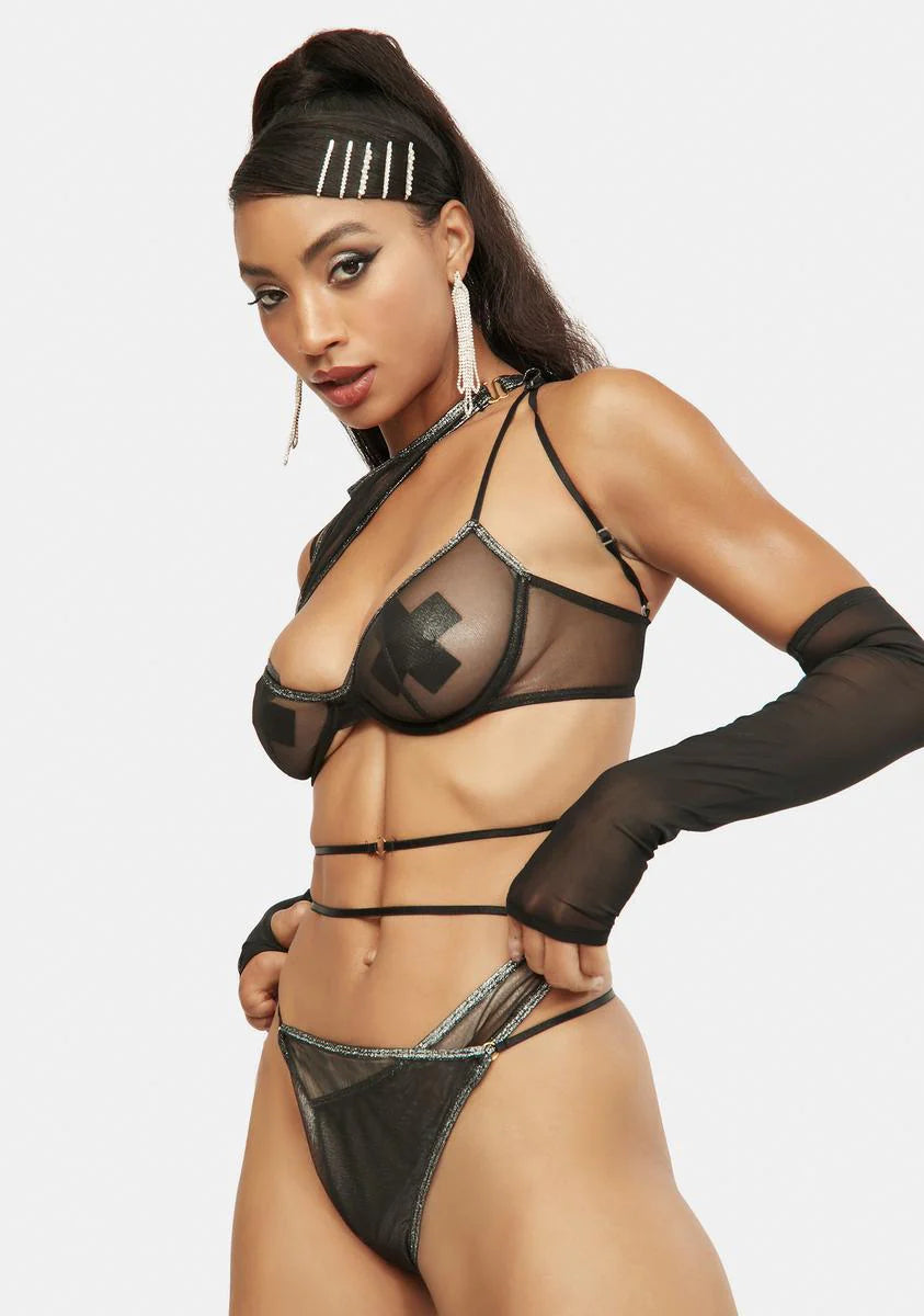 Black Sheer All Your Secrets Mesh Lingerie Set