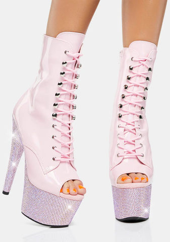 Pink Bejeweled-1021-7 Platform Heels