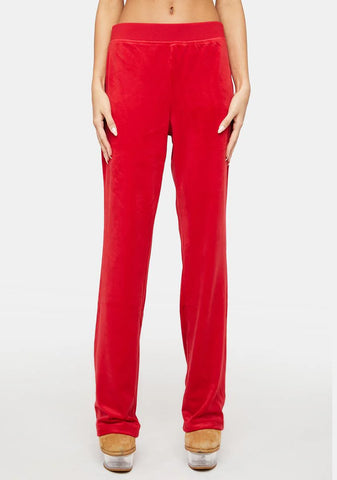 Coco Red Luxe Velour Rhinestone Logo Sweatpants