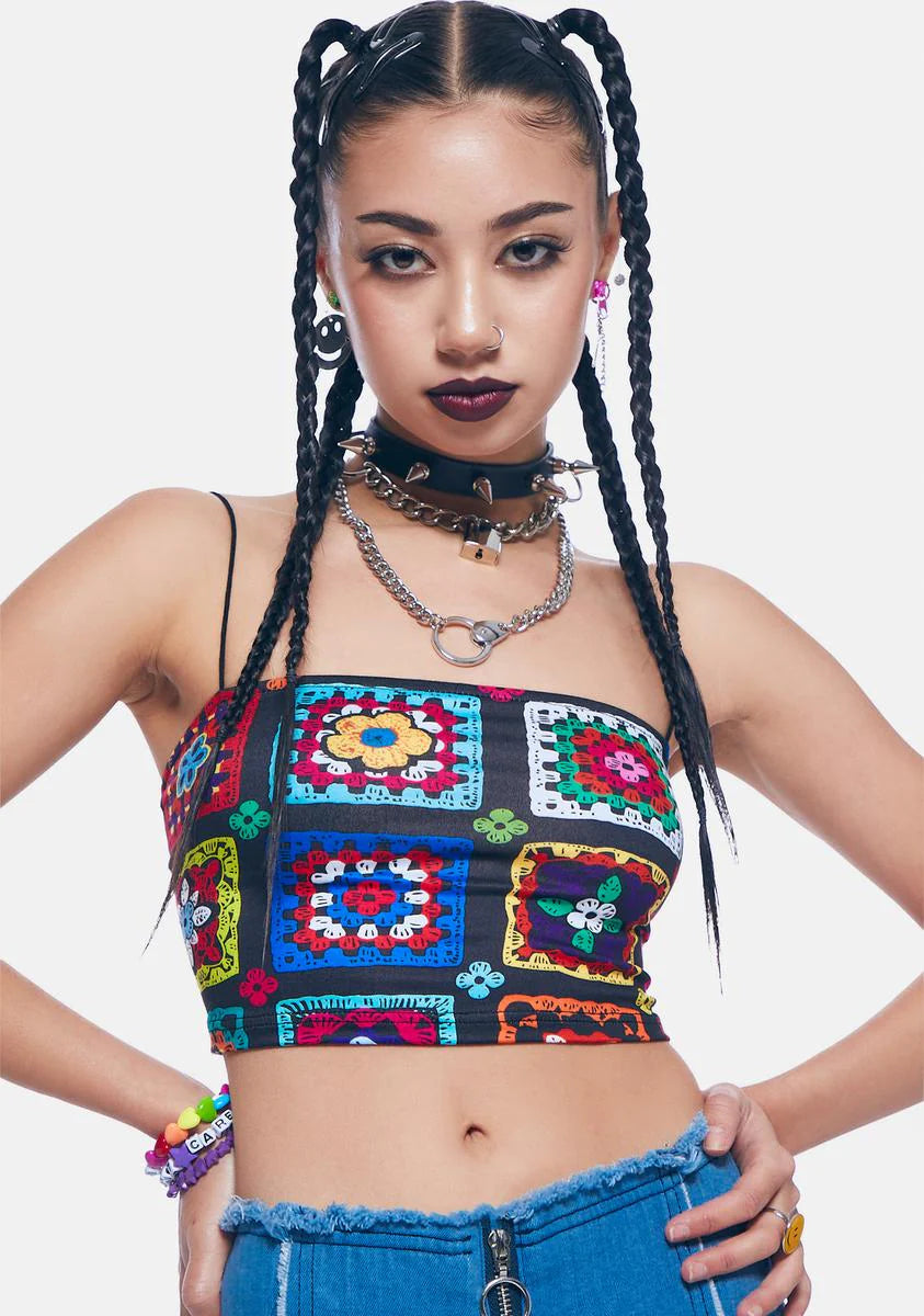 Not So Clueless Crochet Print Top