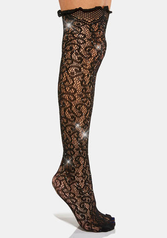 All Romance Rhinestone Fishnet Thigh High Socks