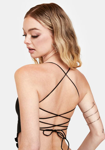 Black Knot Again Lace-Up Crop Top