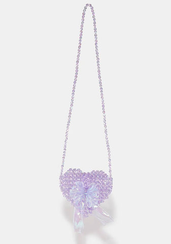 Lilac Heart On A String Beaded Purse