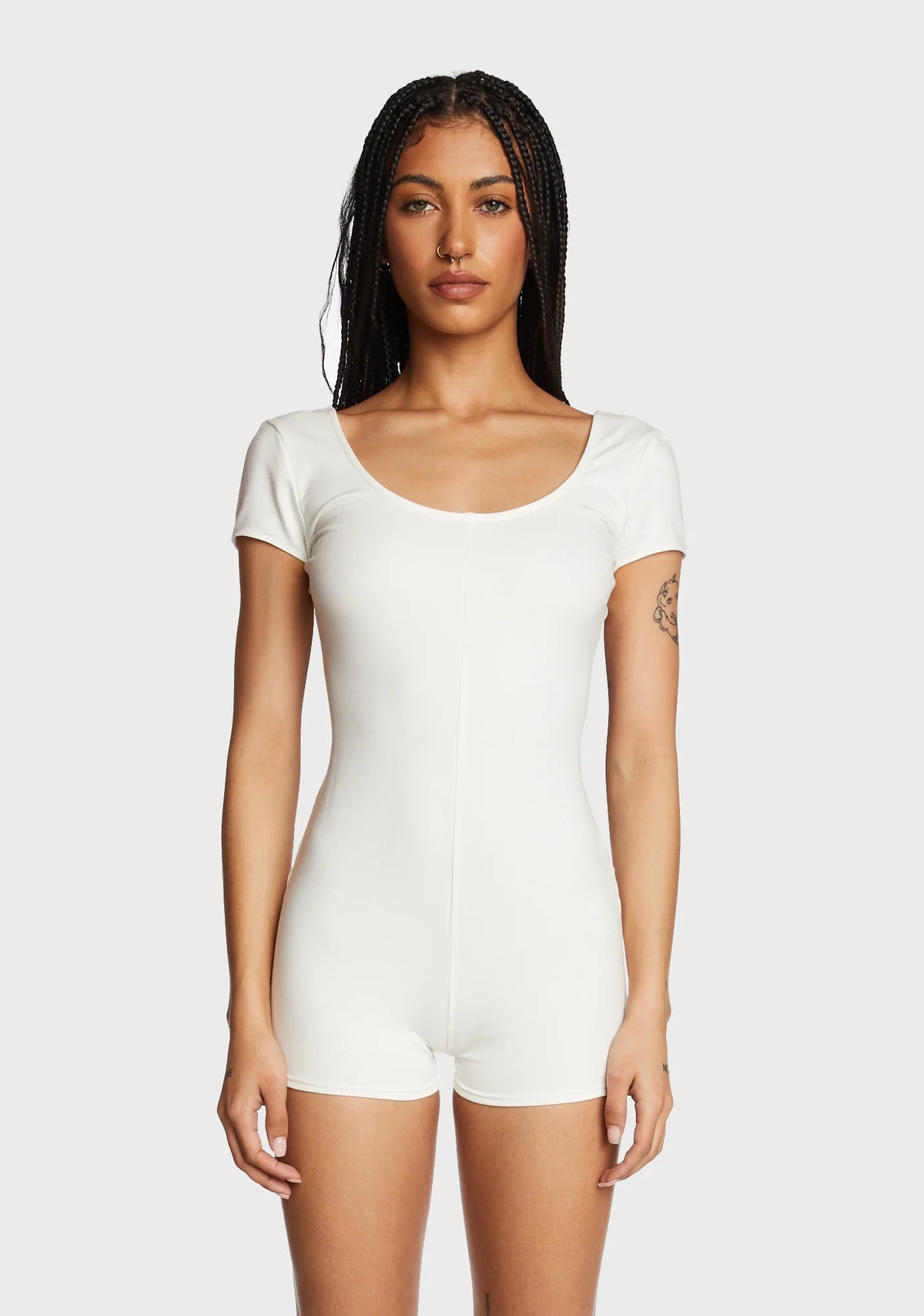 Annika Scoop Neck Ribbed Romper - White
