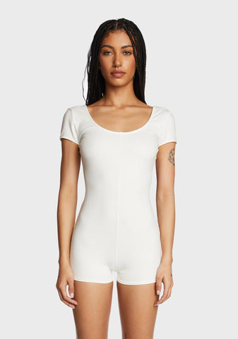 Annika Scoop Neck Ribbed Romper - White