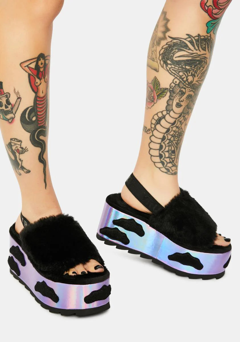 Qozii Night Sky Faux Fur Platform Slides