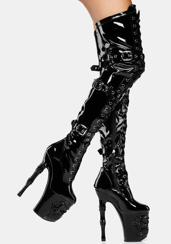 Rapture-3028 Patent Thigh High Boots