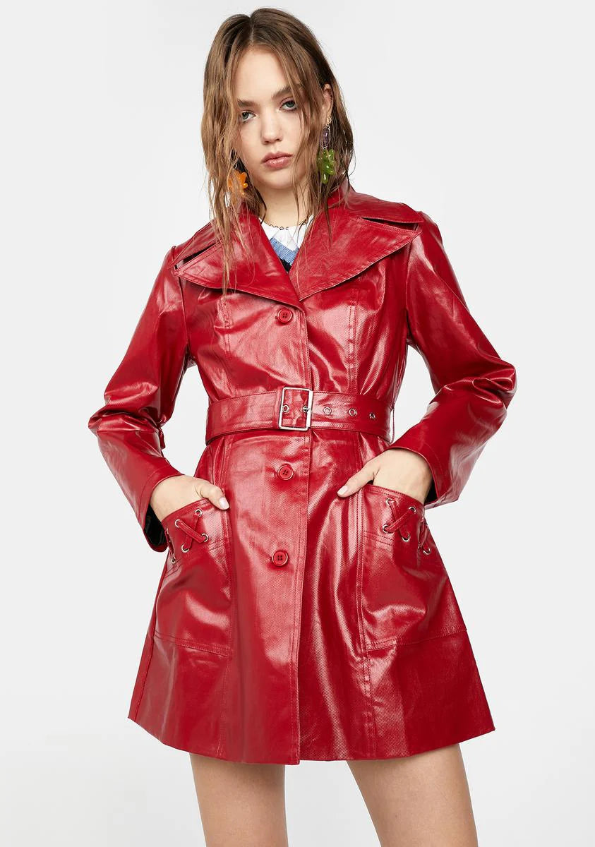 Rendezvous Vegan Leather Trench Coat - Red
