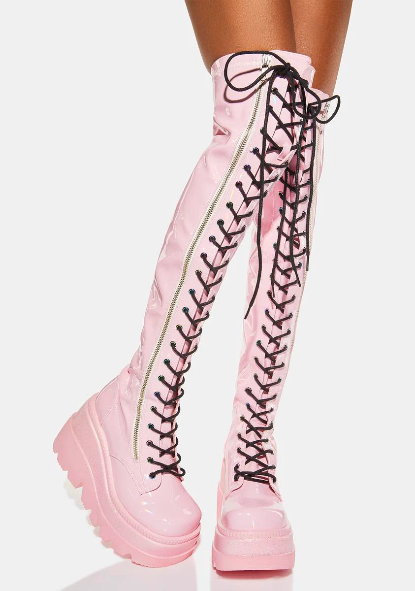 Pink Holographic Shaker-374 Thigh High Boots
