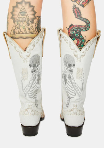 White Selfie Cowboy Boots