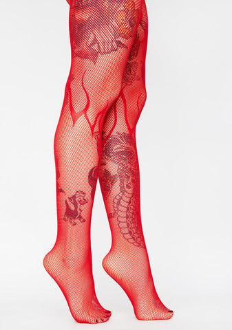 Flame On Fishnet Tights