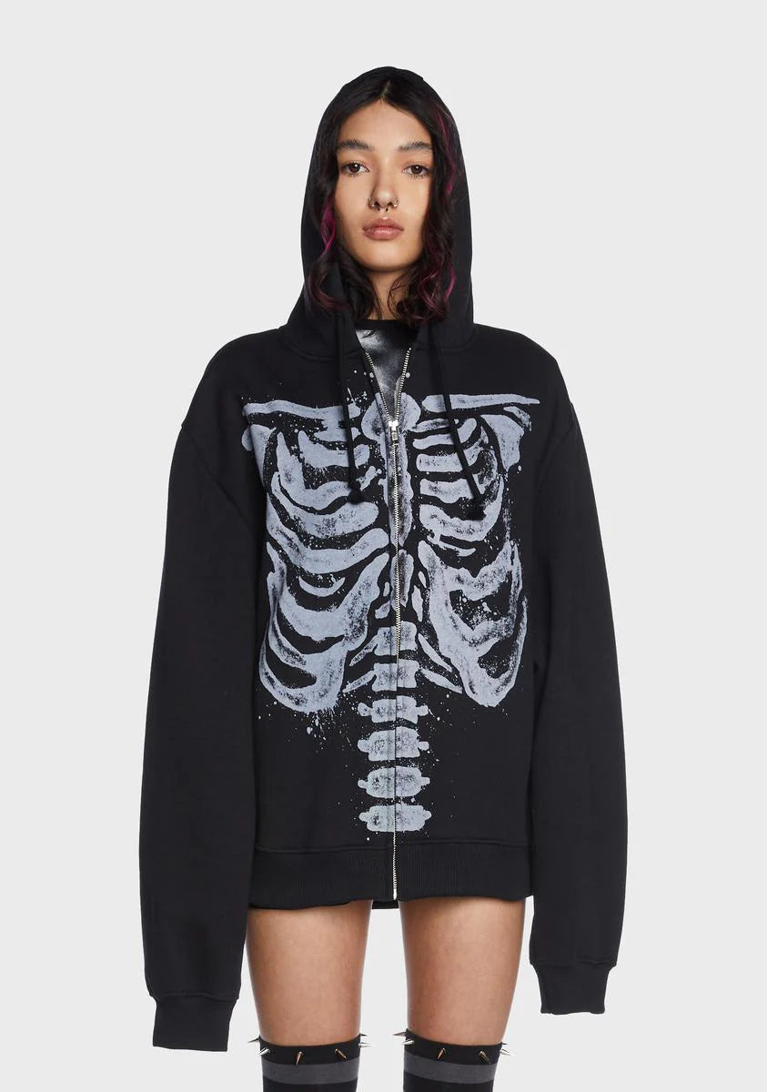 Skeleton Zip Up Hoodie Jacket