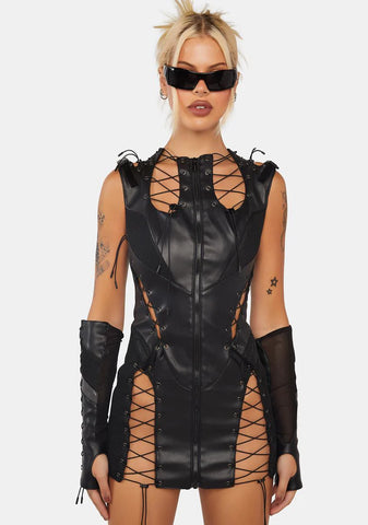 Moto Lace-Up Mini Dress