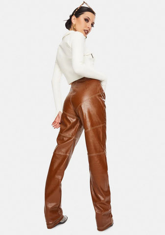Brown Zakira Vegan Leather Pants