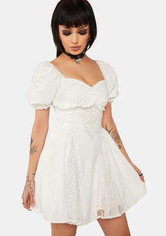 White Angel Embroidered Puff Sleeve Dress